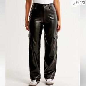 Abercrombie & Fitch Black Vegan Leather Cargo Pants
